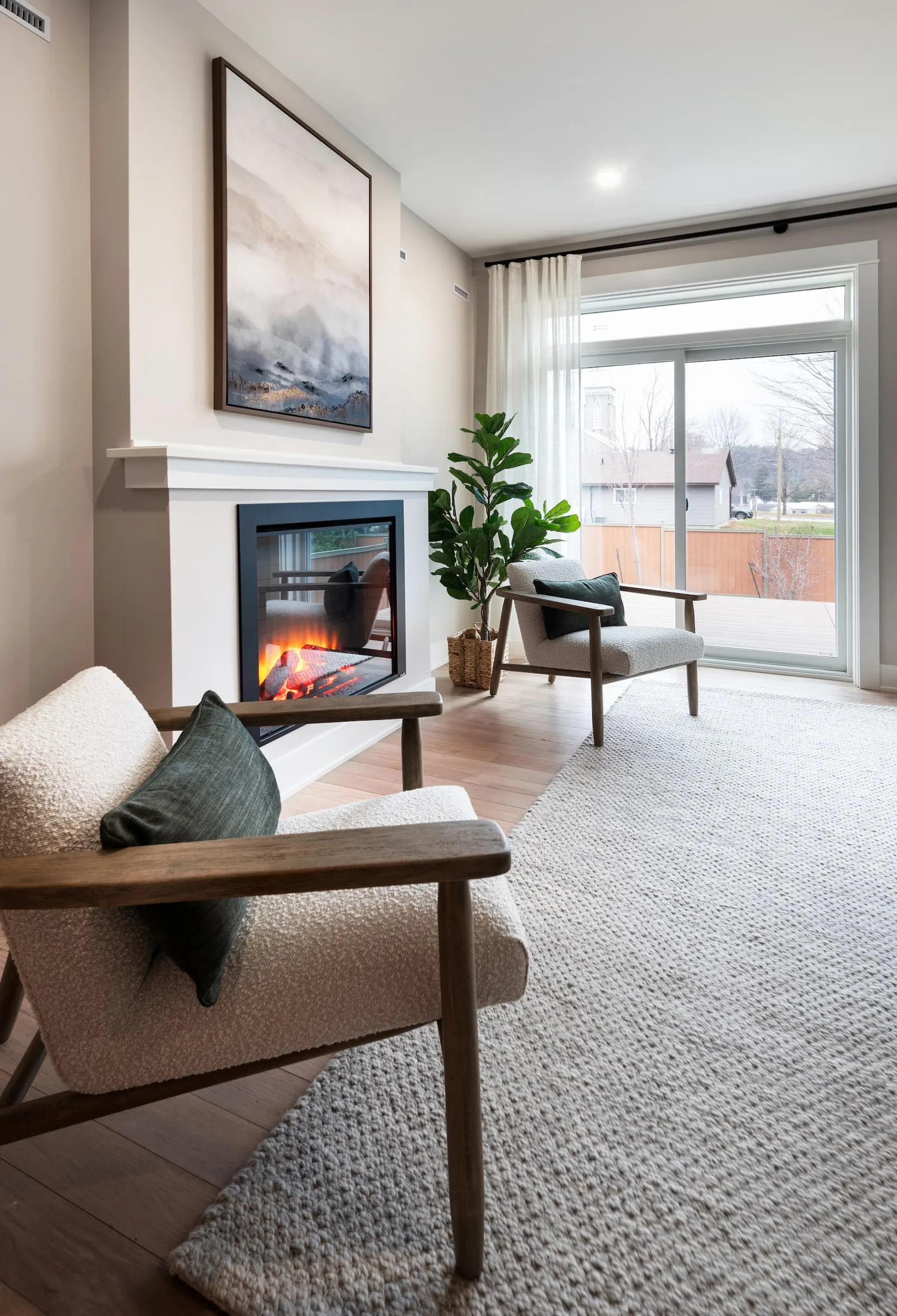 Living room of Cataraqui Bungalow Townhome at Watercolour, Westport.