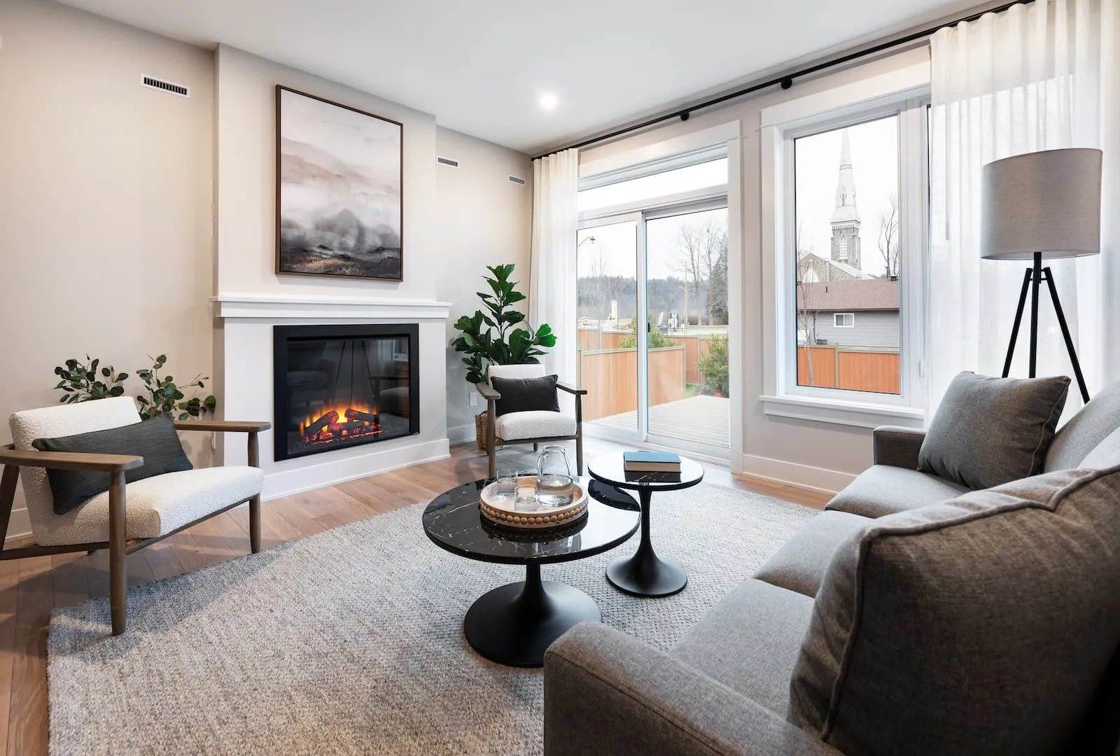 Living room of Cataraqui Bungalow Townhome at Watercolour, Westport.