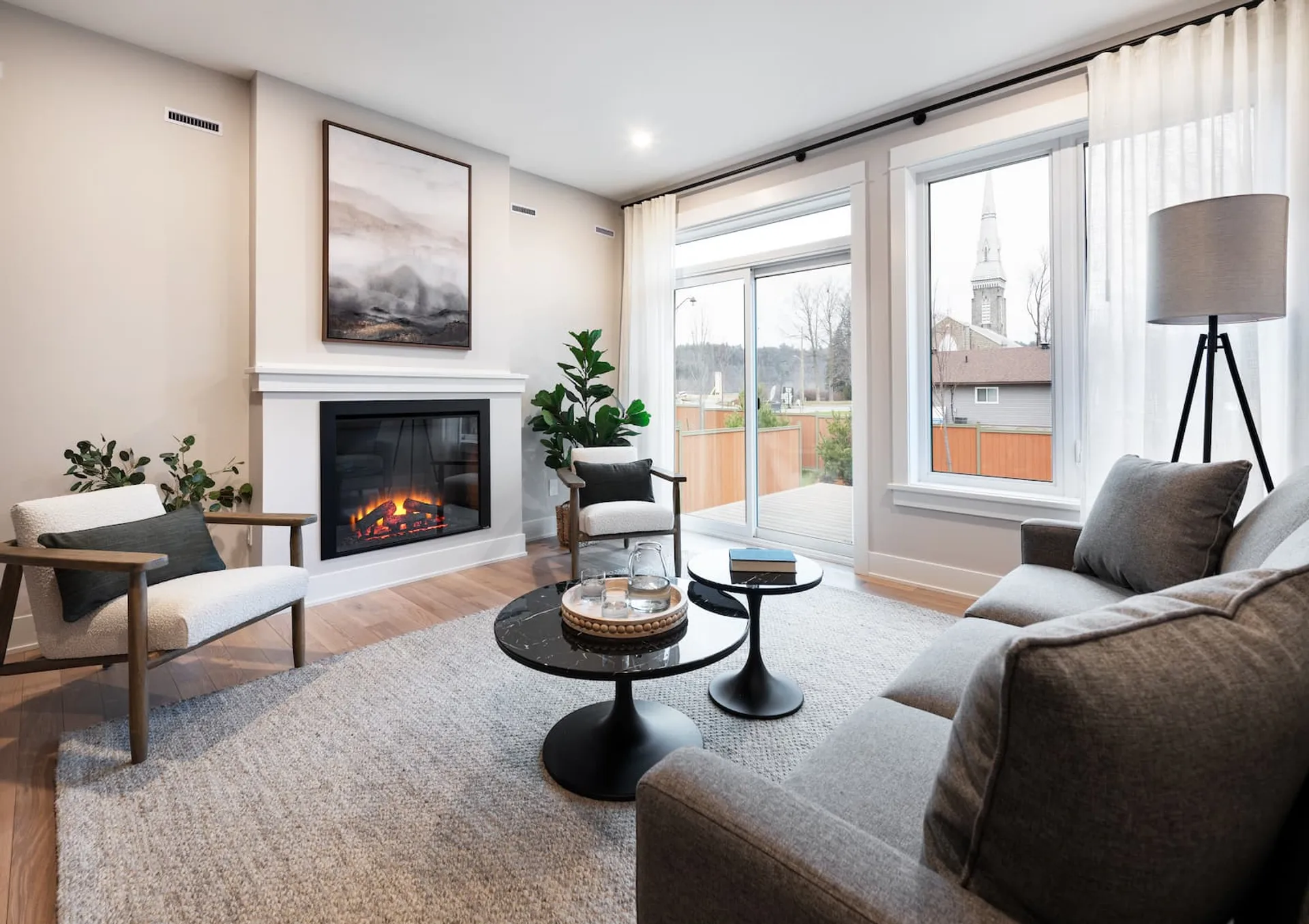 Living room of Cataraqui Bungalow Townhome at Watercolour, Westport.