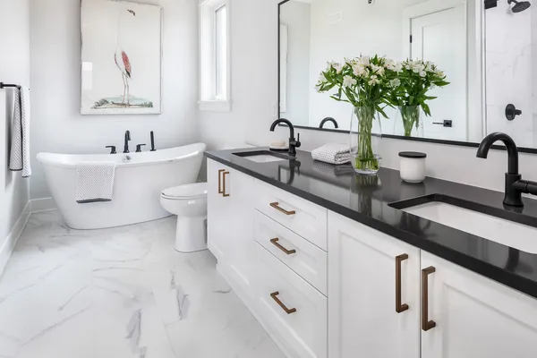 Bathroom of the Benson Bungalow at Watercolour Westport, 110 Hearthside Dr.