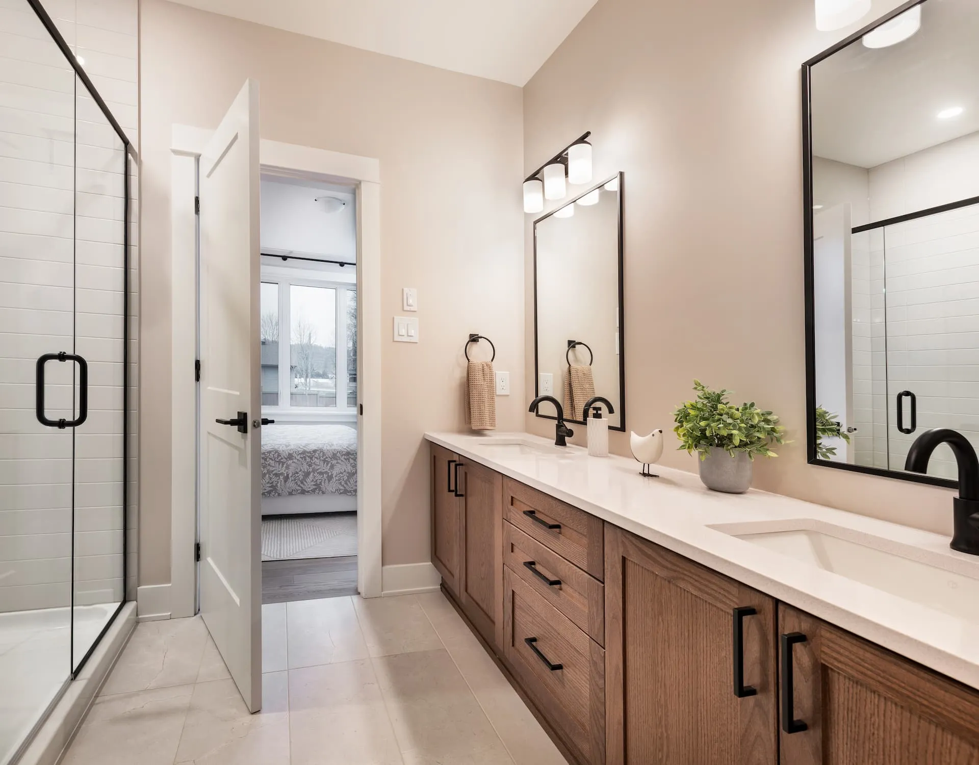 Bathroom with double sinks at Watercolour Westport.