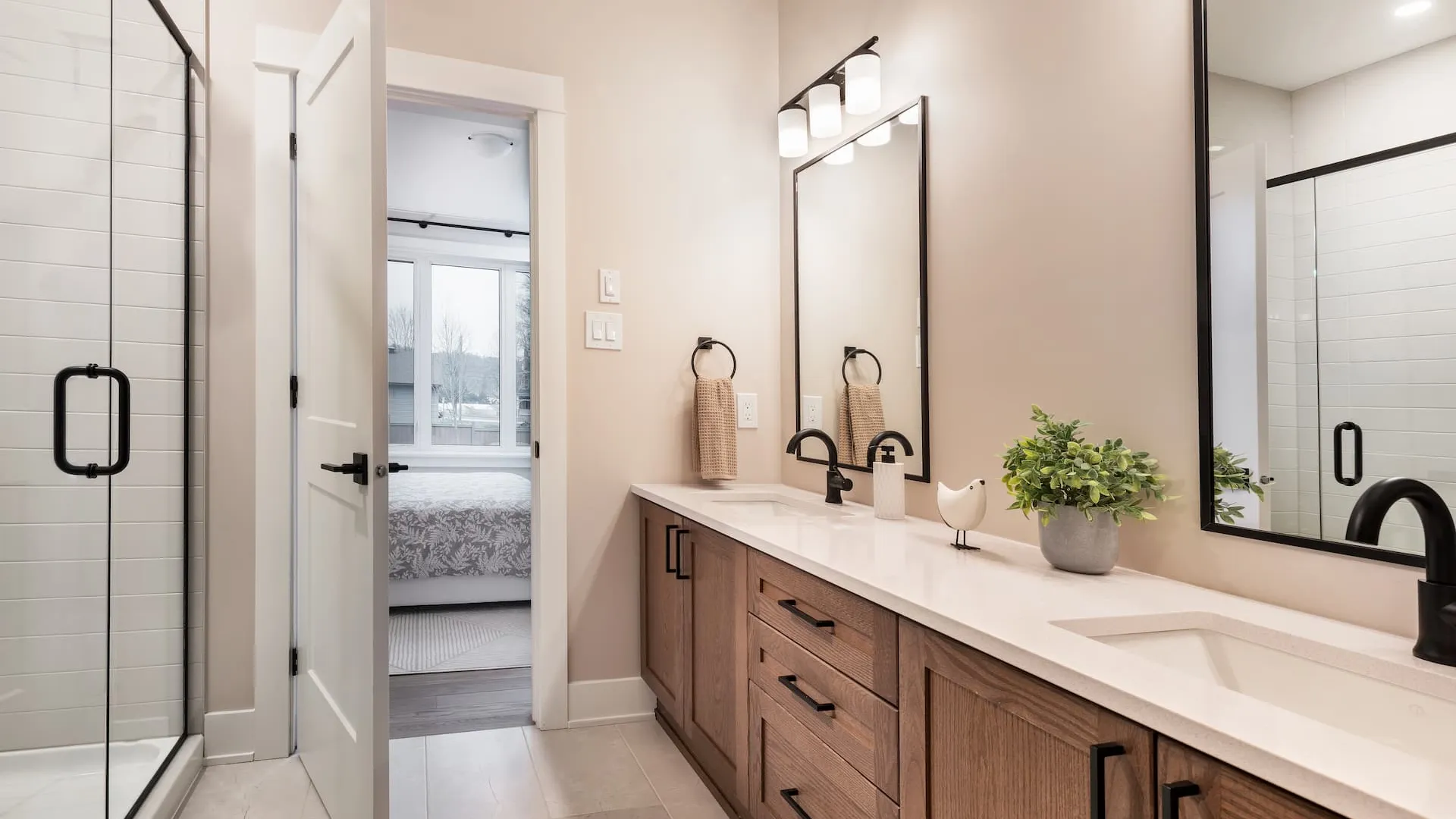 Bathroom with double sinks at Watercolour Westport.