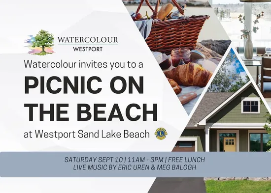 Postcard for a picnic on the beach event hosted by Watercolour Westport.