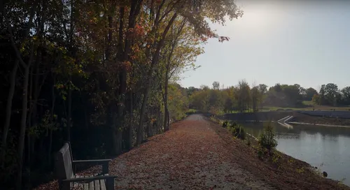 A walking path along a river in Westport, Ontario.