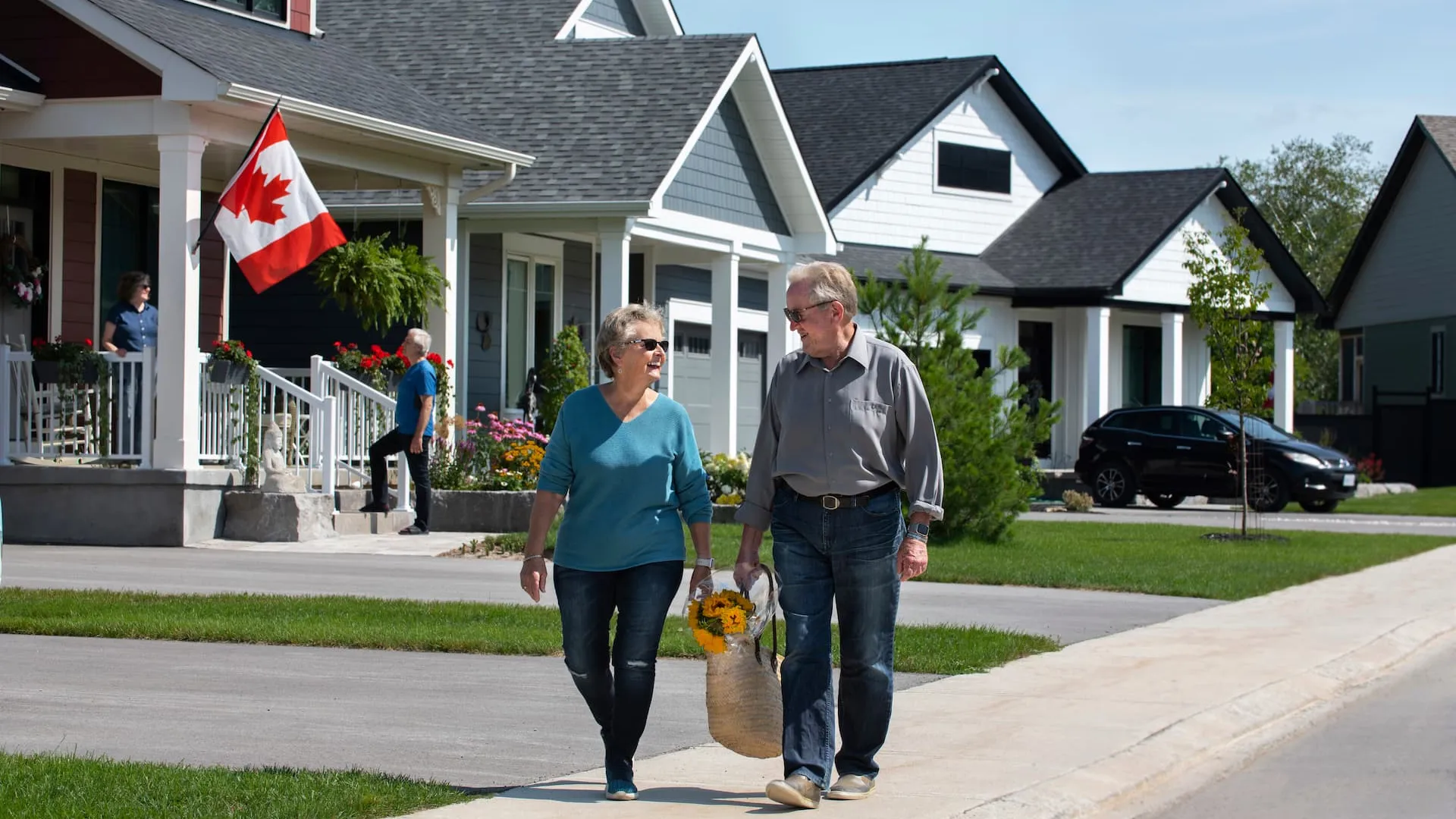 Elderly residents walking in the Watercolour neighbourhood.