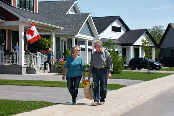 Elderly residents walking in the Watercolour neighbourhood.