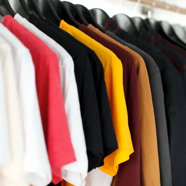 A rack of clothing from a retail store in Westport, Ontario.
